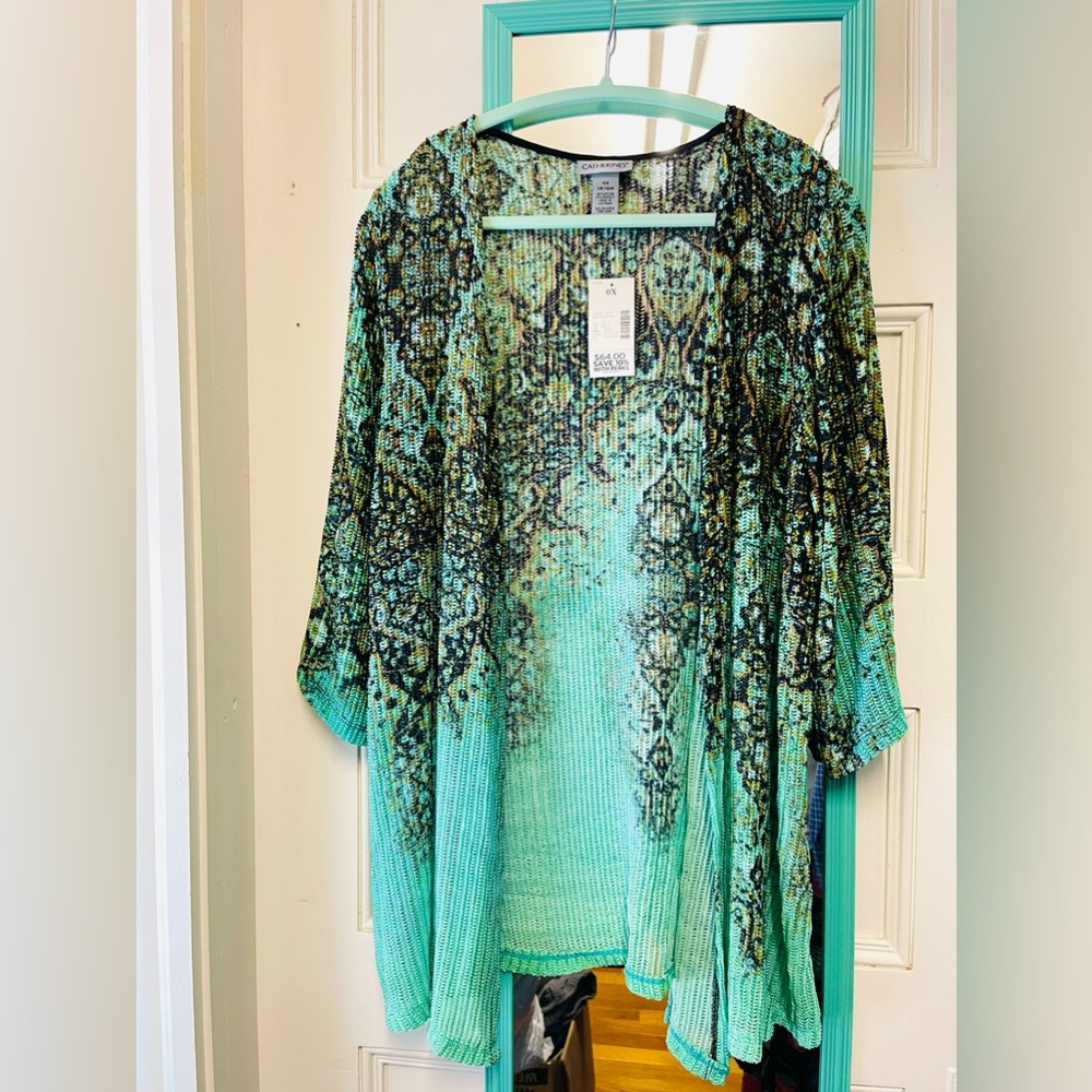 NWT Catherines 14/16W Turquoise Knit 3/4 Sleeve Cardigan